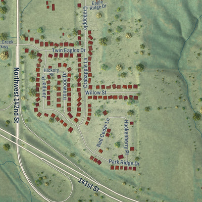 Second close-up of the map of Granger, Iowa print showing more streets and buildings