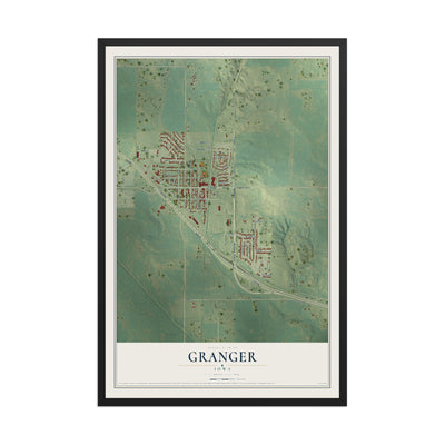 Map of Granger, Iowa, 12 x 18 inch print in a black wood frame