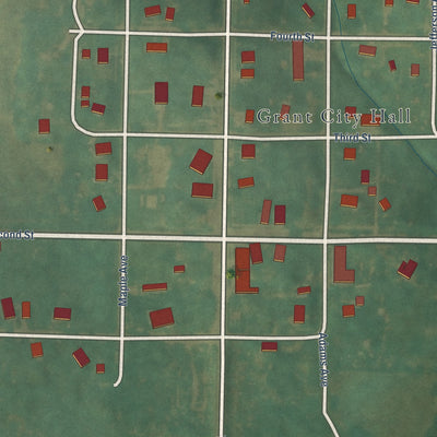 Close-up of the map of Grant, Iowa print showing street and building detail