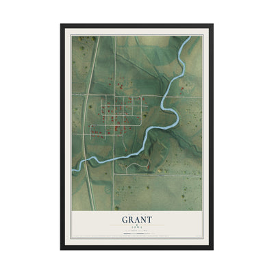 Map of Grant, Iowa, 12 x 18 inch print in a black wood frame