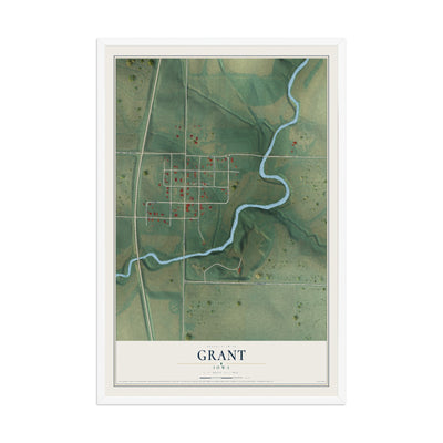 Map of Grant, Iowa, 12 x 18 inch print in a white wood frame