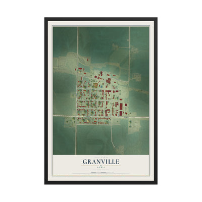 Map of Granville, Iowa, 12 x 18 inch print in a black wood frame
