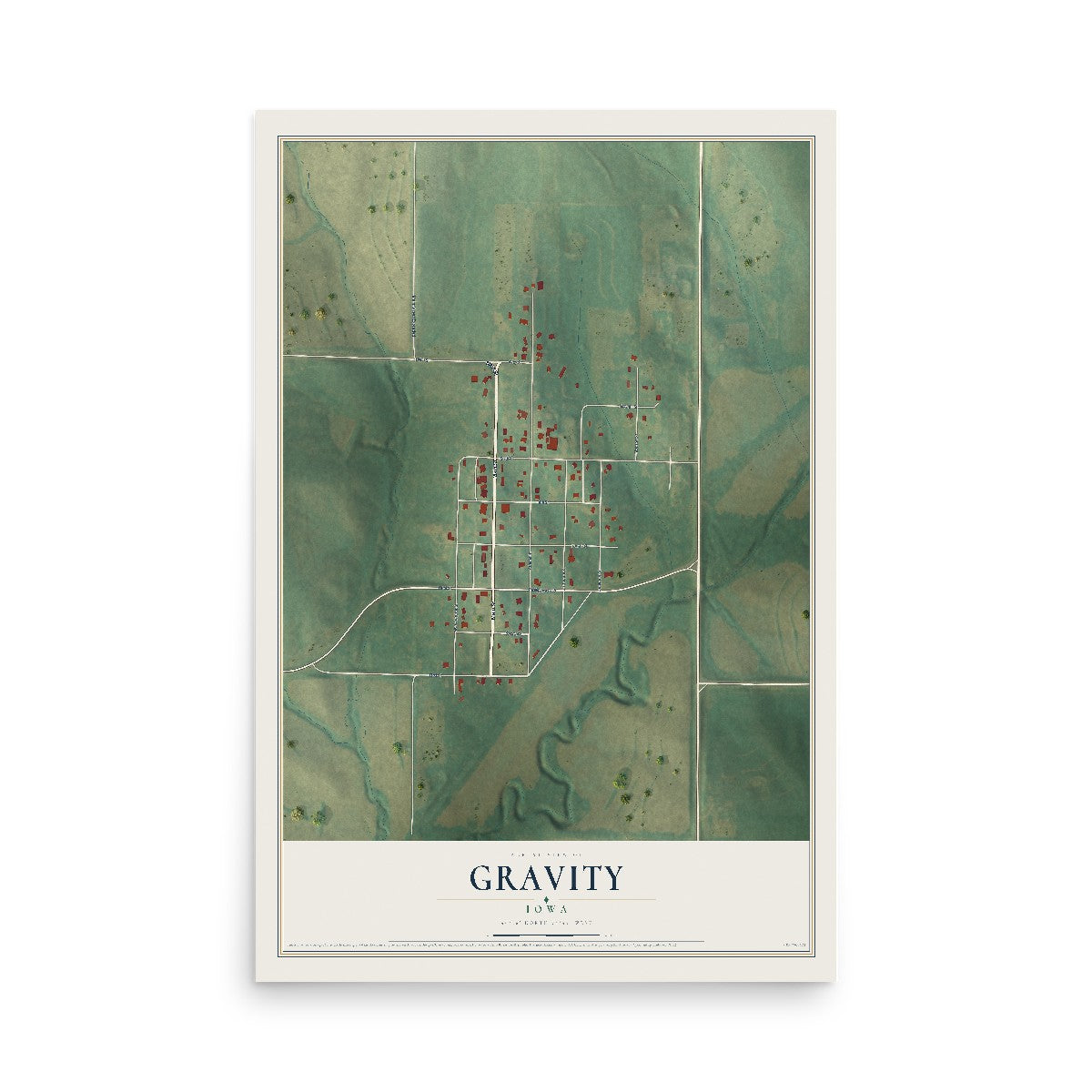 Map of Gravity, Iowa, 12 x 18 inch unframed archival matte print