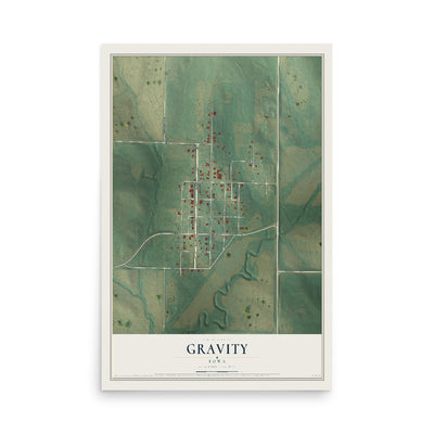 Map of Gravity, Iowa, 12 x 18 inch unframed archival matte print
