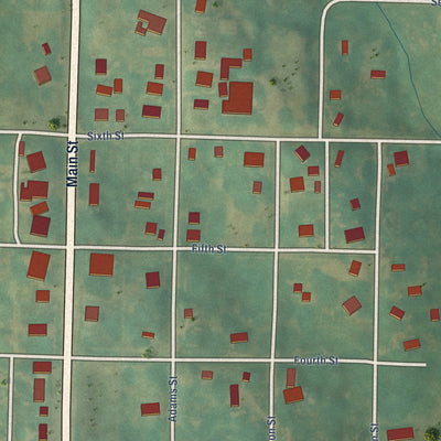 Close-up of the map of Gravity, Iowa print showing street and building detail