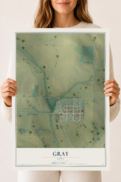 Map of Gray, Iowa, 18 x 24 inch unframed archival matte print