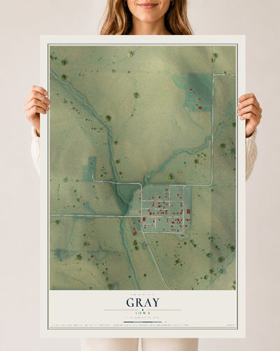 Map of Gray, Iowa, 24 x 36 inch unframed archival matte print