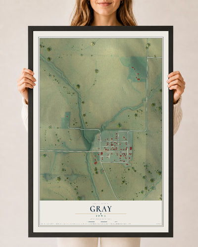 Map of Gray, Iowa, 24 x 36 inch print in a black wood frame