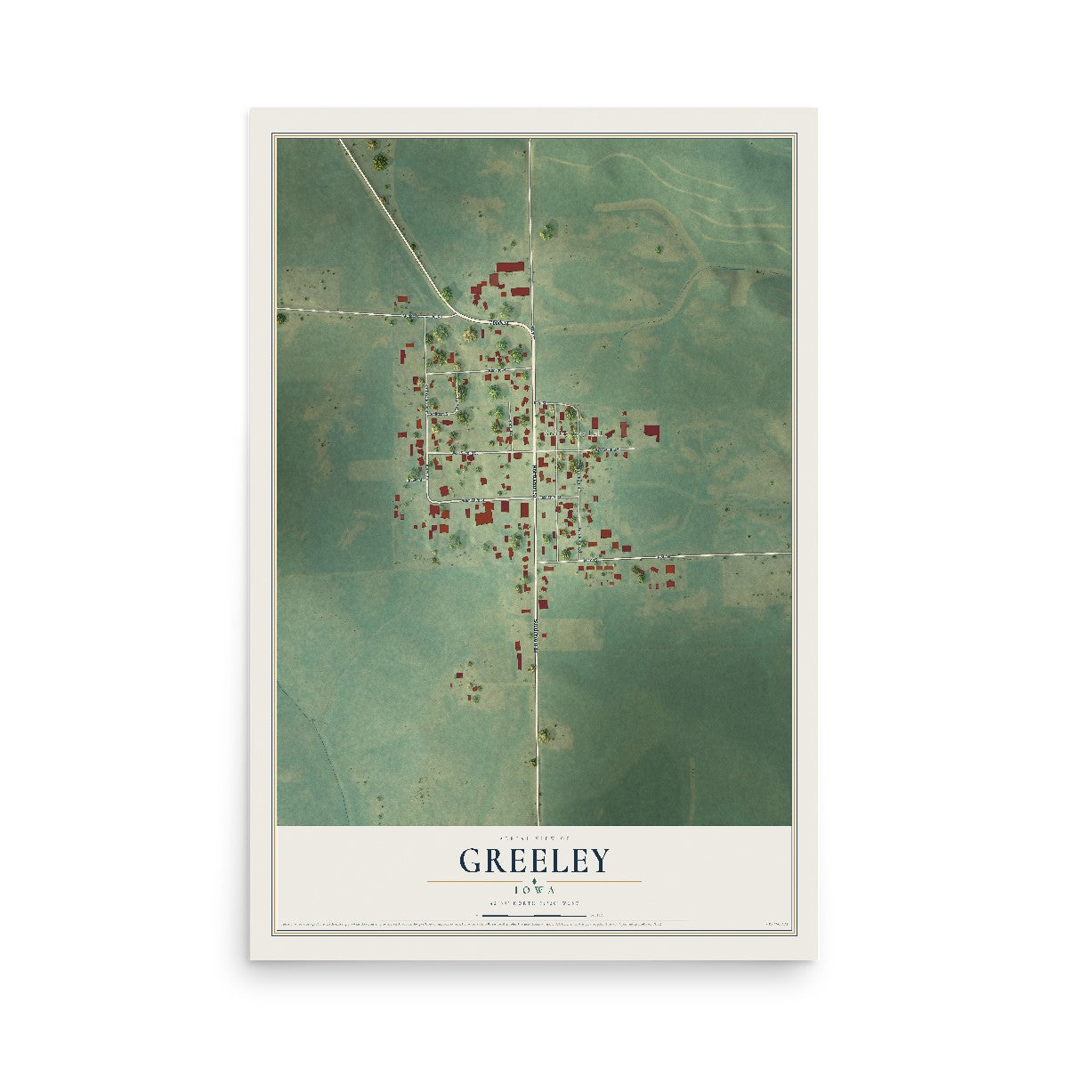 Map of Greeley, Iowa, 12 x 18 inch unframed archival matte print