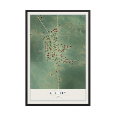 Map of Greeley, Iowa, 12 x 18 inch print in a black wood frame