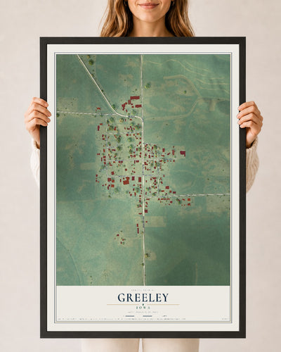 Map of Greeley, Iowa, 24 x 36 inch print in a black wood frame