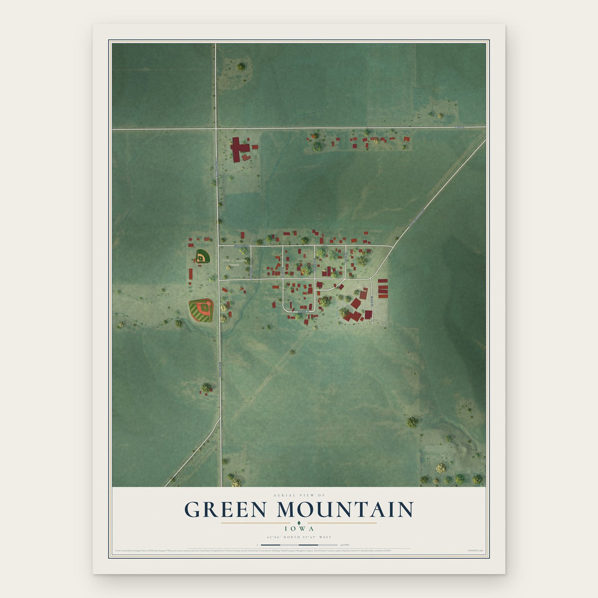 Green Mountain, Iowa map print, the full design