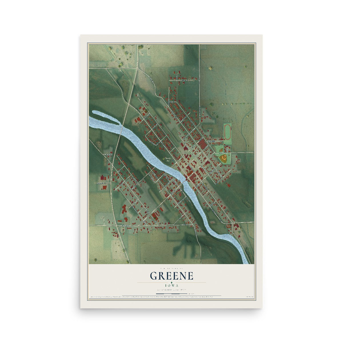 Map of Greene, Iowa, 12 x 18 inch unframed archival matte print