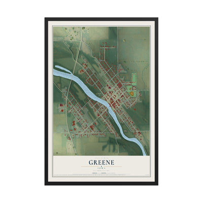 Map of Greene, Iowa, 12 x 18 inch print in a black wood frame