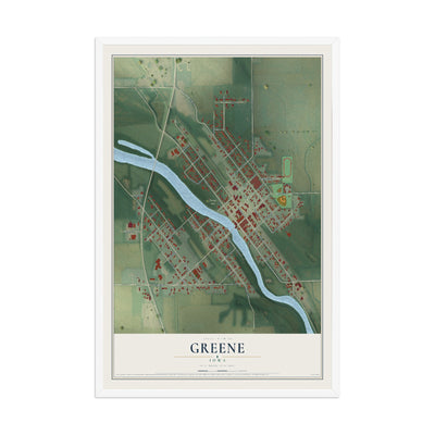 Map of Greene, Iowa, 12 x 18 inch print in a white wood frame
