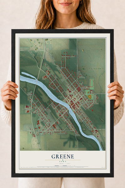 Map of Greene, Iowa, 18 x 24 inch print in a black wood frame