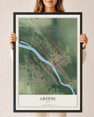 Map of Greene, Iowa, 24 x 36 inch print in a black wood frame