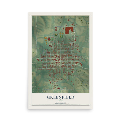 Map of Greenfield, Iowa, 12 x 18 inch unframed archival matte print