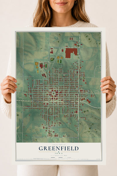 Map of Greenfield, Iowa, 18 x 24 inch unframed archival matte print