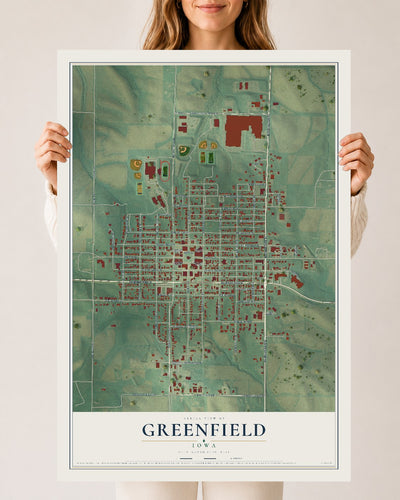 Map of Greenfield, Iowa, 24 x 36 inch unframed archival matte print