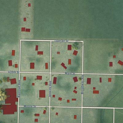 Close-up of the map of Greenville, Iowa print showing street and building detail