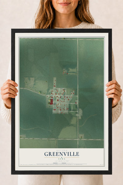 Map of Greenville, Iowa, 18 x 24 inch print in a black wood frame