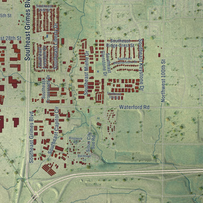 Second close-up of the map of Grimes, Iowa print showing more streets and buildings
