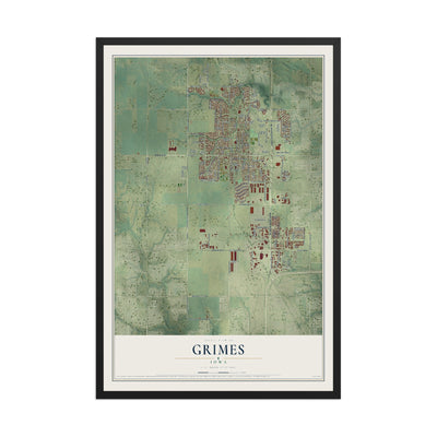 Map of Grimes, Iowa, 12 x 18 inch print in a black wood frame