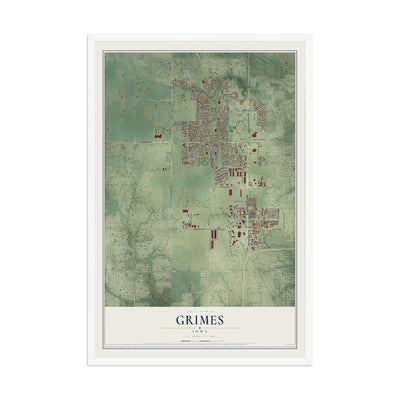 Map of Grimes, Iowa, 12 x 18 inch print in a white wood frame