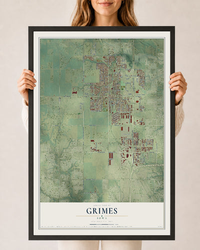 Map of Grimes, Iowa, 24 x 36 inch print in a black wood frame