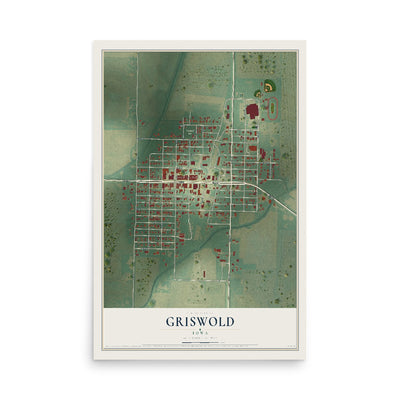 Map of Griswold, Iowa, 12 x 18 inch unframed archival matte print