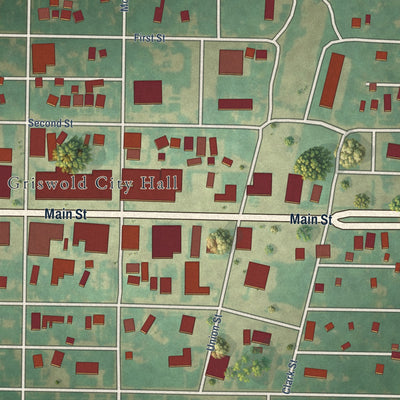 Close-up of the map of Griswold, Iowa print showing street and building detail