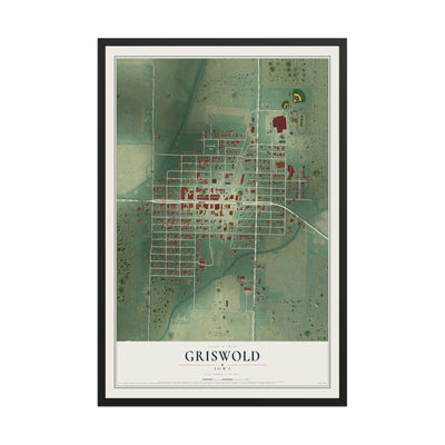 Map of Griswold, Iowa, 12 x 18 inch print in a black wood frame