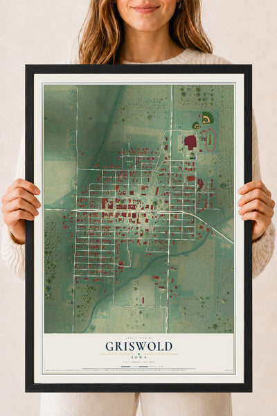 Map of Griswold, Iowa, 18 x 24 inch print in a black wood frame