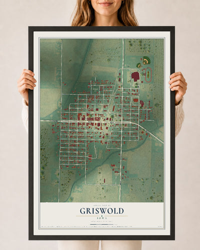 Map of Griswold, Iowa, 24 x 36 inch print in a black wood frame