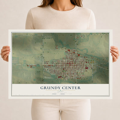 Map of Grundy Center, Iowa, 12 x 18 inch unframed archival matte print