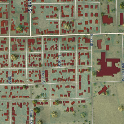 Second close-up of the map of Grundy Center, Iowa print showing more streets and buildings