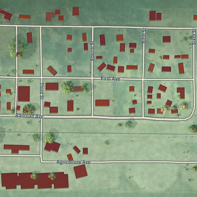 Close-up of the map of Gruver, Iowa print showing street and building detail