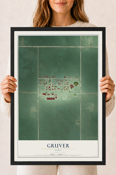 Map of Gruver, Iowa, 18 x 24 inch print in a black wood frame