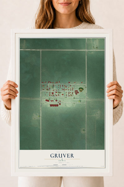 Map of Gruver, Iowa, 18 x 24 inch print in a white wood frame