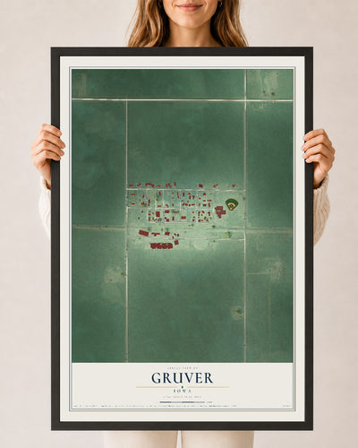 Map of Gruver, Iowa, 24 x 36 inch print in a black wood frame