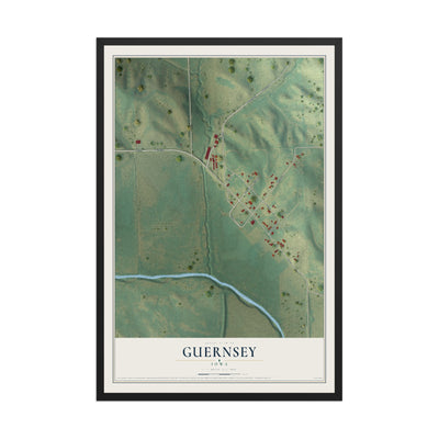 Map of Guernsey, Iowa, 12 x 18 inch print in a black wood frame