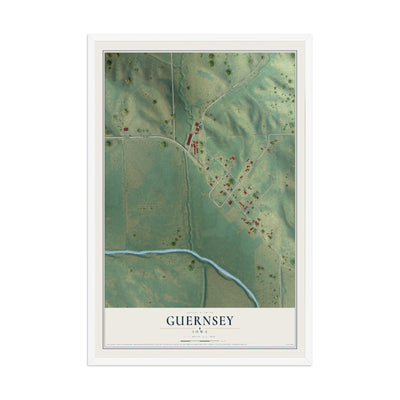 Map of Guernsey, Iowa, 12 x 18 inch print in a white wood frame