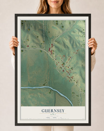 Map of Guernsey, Iowa, 24 x 36 inch print in a black wood frame
