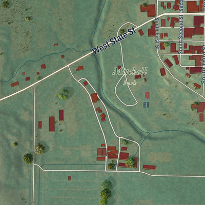 Second close-up of the map of Guthrie Center, Iowa print showing more streets and buildings