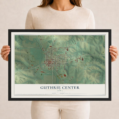 Map of Guthrie Center, Iowa, 12 x 18 inch print in a black wood frame