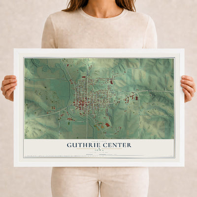 Map of Guthrie Center, Iowa, 12 x 18 inch print in a white wood frame