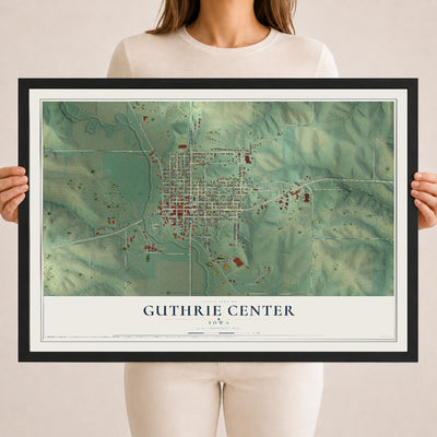 Map of Guthrie Center, Iowa, 18 x 24 inch print in a black wood frame