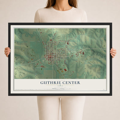 Map of Guthrie Center, Iowa, 24 x 36 inch print in a black wood frame
