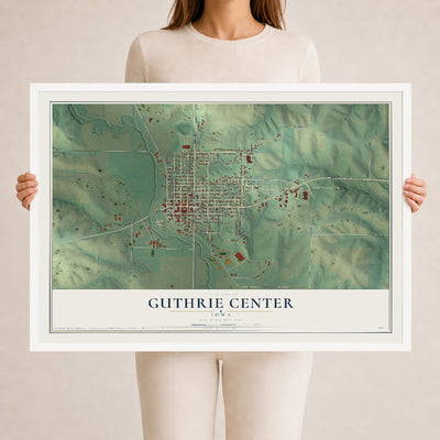 Map of Guthrie Center, Iowa, 24 x 36 inch print in a white wood frame